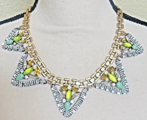 Stella & Dot Palmia Gold Tone Multiple Green Rhinestone Statement Necklace - Picture 1 of 7