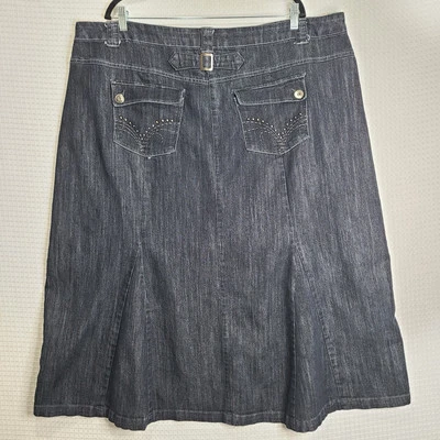 Vtg Swan Jeans Womens Plus 22W Blue Denim Pleated Skirt Pockets Embroidered - Image 1 of 4