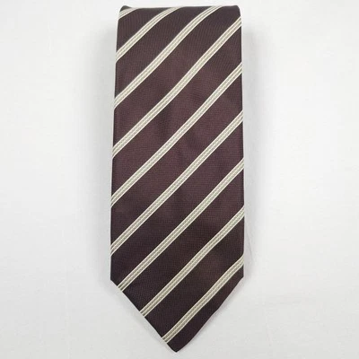 Corbata de cuello BRIONI marrón/dorado tejida a rayas 3 3/8" de ancho seda/algodón Italia Foto 1 de 4
