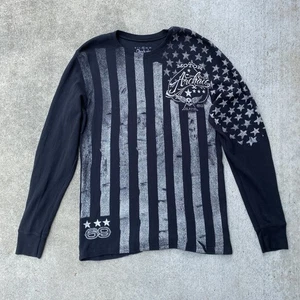 Archaic Affliction Herren Y2K Thermo Waffel Langarm Shirt schwarz Gr. XL Flagge - Bild 1 von 5