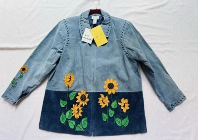 Chaqueta de cuero Quacker Factory de colección para mujer talla L bordada girasoles nueva con etiquetas Foto 1 de 4