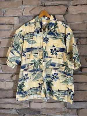 Pierre Cardin Hawaiian Shirt XL Tropical Floral Button Up Short Sleeve Yellow - Image 1 of 4