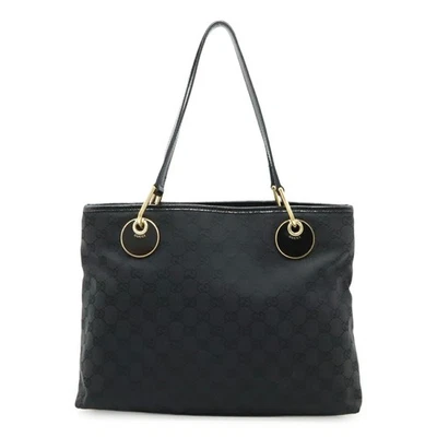GUCCI GG Canvas Tote Bag Shoulder Patent Leather Black 120837 - Image 1 of 4