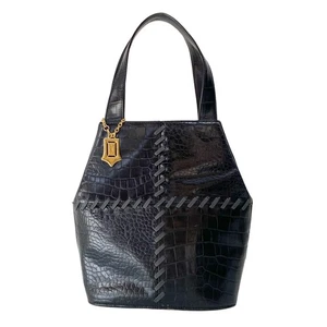 SAINT LAURENT Black Croc Embossed Leather Shoulder Bag - Picture 1 of 17