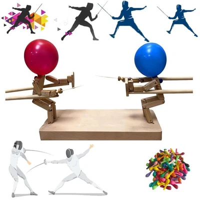 Balloon Bamboo Man Battle - New Handmade Wooden Fencing Puppets Family Game 2024 - Image 1 of 4
