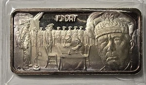 Toned 1974 1oz .999 Silver American Greatest Events VJ Day Art Bar - Picture 1 of 2
