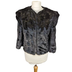 Ronit Zilkha Ladies Faux Fur Coat Black Size 12 40s Statement Glam Mob Mafia - Picture 1 of 14