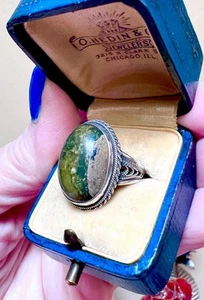 VERY Nice Antique/Vintage Ornate Sterling Silver Filigree Jasper Ring - Picture 1 of 13