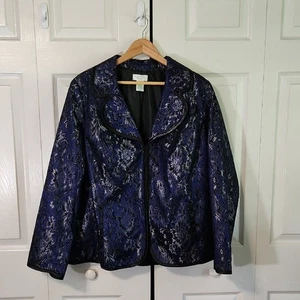 Vintage Laura Ashley Woman Dead Stock Floral Lace Overlay Blazer SZ 2X Metallic - Picture 1 of 11