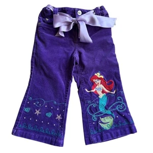 Vtg. Rare Disney Store Little Mermaid Ariel Embroidered Velvet Pants Size 2 - Picture 1 of 8