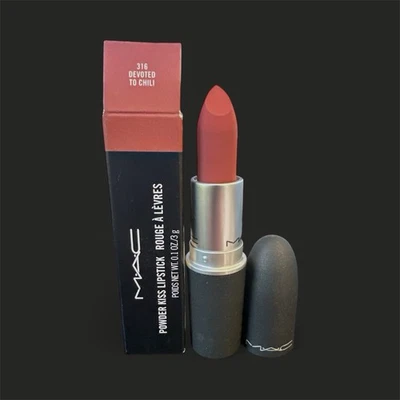 MAC Powder Kiss Lipstick in Devoted to Chili 316 - Full Size - New in Box - Image 1 of 2