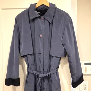 Vintage Mulberry Street Blue Women's Trench Coat Large Overcast Removable Liner - Picture 1 of 13