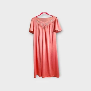 Vtg Shadowline Pink Nightgown Floral Applique Flutter Sleeve Womens Small Rose - Picture 1 of 13