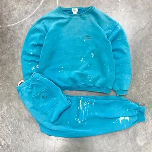 VTG 80s Lacoste Full Sweatsuit Paint Splatter Teal Sportswear Tracksuit Chemise - Picture 1 of 5