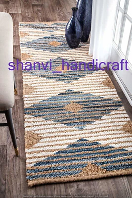 Braided Rectangle Natural Indian Area Rug Jute Table Runner Floor Carpet Rag Rug - Image 1 of 4