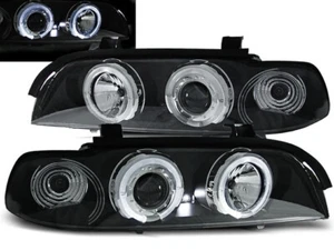 Headlights for BMW 5 Series E39 1995 1996 1997-2003 VR-1170 Angel Eyes Black - Picture 1 of 1