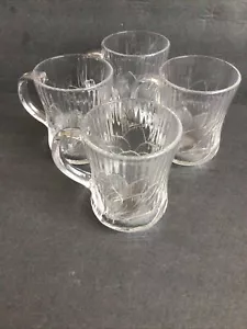 Arcoroc Canterbury Crocus Glass Coffee Cups Set Of 4 Clear Etched Glasses Mugs - Picture 1 of 6