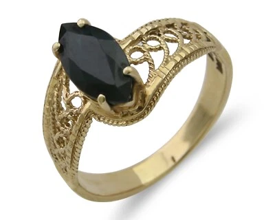 Anillo solitario de zafiro de oro amarillo macizo de 10 k para mujer Foto 1 de 4