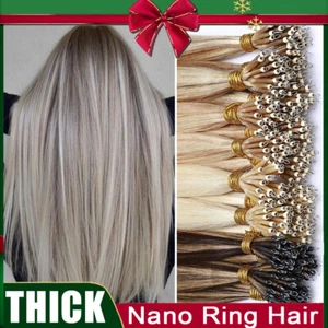 UK Nano Ring Tip Micro Beads Human Hair Extensions Thick 100% Remy Real Balayage - Picture 1 of 38