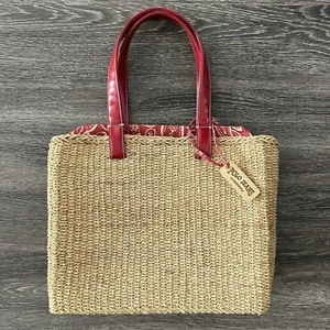 Vintage Polo Jeans Co Ralph Lauren Straw Red Bandanna Lined Tote Shoulder Bag - Picture 1 of 9