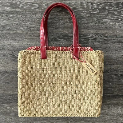 Bolso de Hombro Vintage Polo Jeans Co Ralph Lauren Rojo Paja Forrado Bandana Foto 1 de 4
