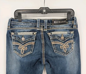 WOMENS The BUCKLE Rock Revival Mid-Rise ROZA Flap Pockets Easy Boot Jeans 29x34 - Picture 1 of 19