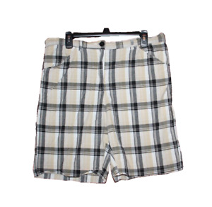 White Stag Womens Bermuda Shorts Size 14 Tan/Black/White Plaid Front Pockets