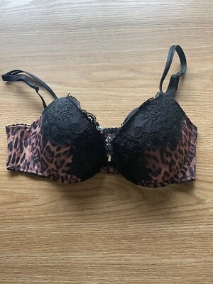 Guess Mujer Sujetador Acolchado Estampado Animal y Encaje Negro Talla 34 B Foto 1 de 4