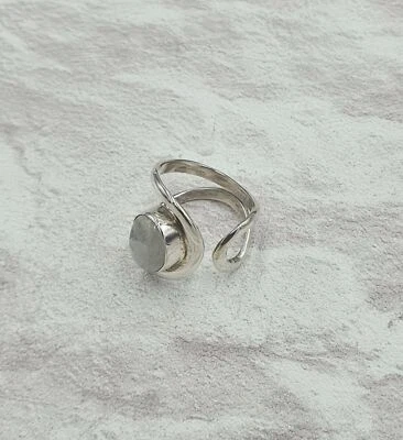 Pietra di Luna Donna Anello 925er Argento Preziose Bianco Misura 58 Fatto Regalo - Immagine 1 di 3