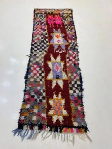 Moroccan Handmade Rug Vintage 2'7x8'4 Patchwork Berber Rug Cotton Area Carpet - Picture 1 of 15