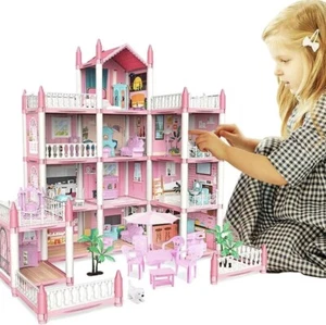 11-Room Pink Dollhouse Set With DIY Furniture Accessories - Perfect For Gift - Picture 1 of 9