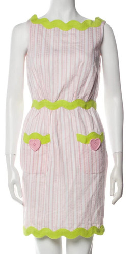 MOSCHINO Couture Primavera 2022 ROSA STRIPE LIME RIC RAC CUORE PULSANTE US 4 $1.900