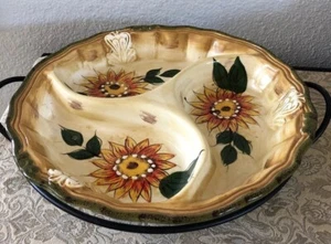 Home Decor Piatto Diviso Ceramica Dipinto a Mano 10” con Asta Ferro Supporto Noci Caramelle - Foto 1 di 9