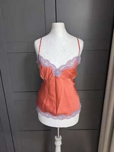 Gold Hawk burnt orange lavender lace trim 100% Silk Cami Slip top S 8 - Picture 1 of 8