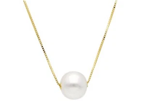 COLLANA ORO GIALLO O BIANCO, 18K, MAGLIA VENETA CON PERLA CENTRALE DA 9.5-10 MM - Foto 1 di 7