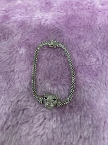 Sterling Silver Rhodium-plated Polished CZ Cheetah Head Bracelet 7.25" Bracelet - Picture 1 of 8