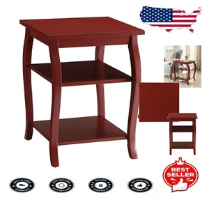 Stylish Rectangular Red End Table with Walnut Top - 2 Shelves Included - Picture 1 of 6