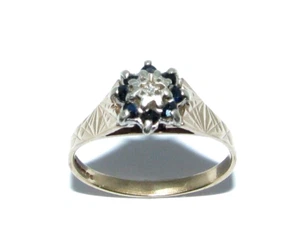 Anello In Oro 9 Carati Con Diamante E Zaffiro Per Donne Taglia Q - Foto 1 di 7
