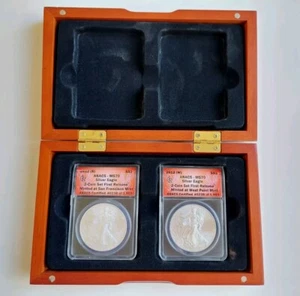 2012 W & S Mint ANACS MS70 American Silver Eagles 2 Coin Set First Release + Box - Picture 1 of 9
