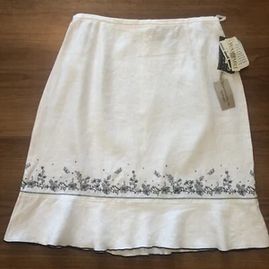 Norton Mcnaughton petites sandwashed Leinenrock weiß bestickt Fit and Flare - Bild 1 von 9