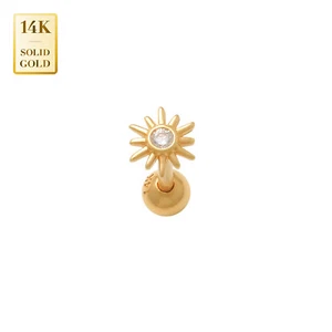 14K REAL Solid Gold Soleil Helix Tragus Conch Rook Ear Post Stud Piercing18G - Picture 1 of 6