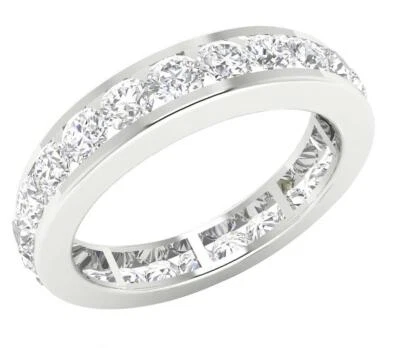 Conjunto de canal de anillo de boda de eternidad de diamantes cultivados en laboratorio de 2,75 quilates VS F de oro blanco de 14 quilates Foto 1 de 4