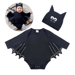 Stylish Infant Cotton Bat Rompers and Hat Set Halloween Toddler Clothes Jumpsuit - Picture 1 of 12