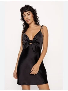 NASTY GAL US 6 Satin Tie Front Dress Button Down Cut Out Style New With Tags - Picture 1 of 7