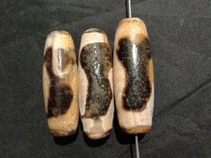 3 Pcs Rare Tibetan Old Natural Agate Dzi Beads PP041 - Picture 1 of 5