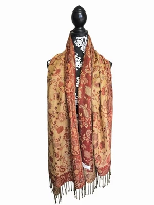 Bufanda D&G Pashmina 70% Cachemira 30% Seda Floral Paisley Borde con Flecos Foto 1 de 4