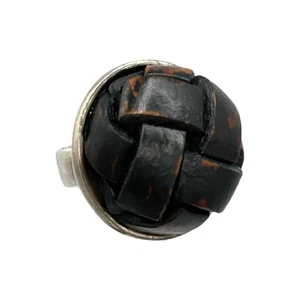 Vintage Designer Sterlingsilber rustikal geflochten Holz Cabochon Ring - Bild 1 von 11