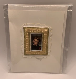Francobollo ROGER A RIEGE "James Dean" '96 tecnica mista FIRMATO MINI CAPOLAVORI CARD - Foto 1 di 4
