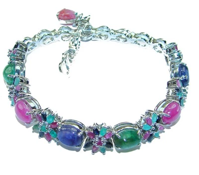 30.5ct Blue Sapphire Bracelet 925 Sterling Silver Handmade 22.6g Gemstone - Image 1 of 4