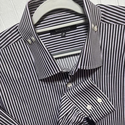 Bogosse Mens 7 (3XL) Long Sleeve Button Up Shirt White Purple Black Stripe - Image 1 of 4